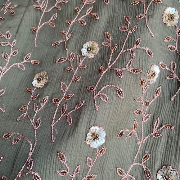 Vintage Y2K Express olive green beaded silk mini skirt Size S - Picture 7 of 15